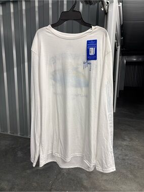 NWT Guy Harvey White Long-Sleeve Graphic Tee Blue Accent Saltwater Fishing Men L